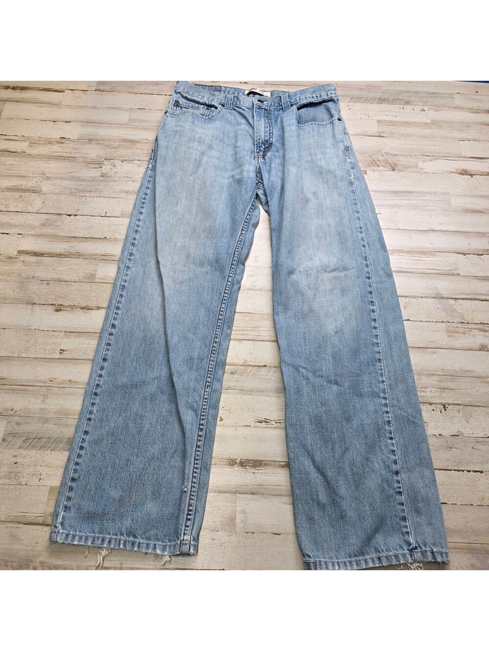 VTG Levi's 569 Loose Straight Jeans Men's 32x34 Light Wash Denim Distressed Hem